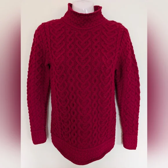 Aran Mor Hearts High Mock Neck Cable Knit Sweater Small Red - Picture 5 of 11